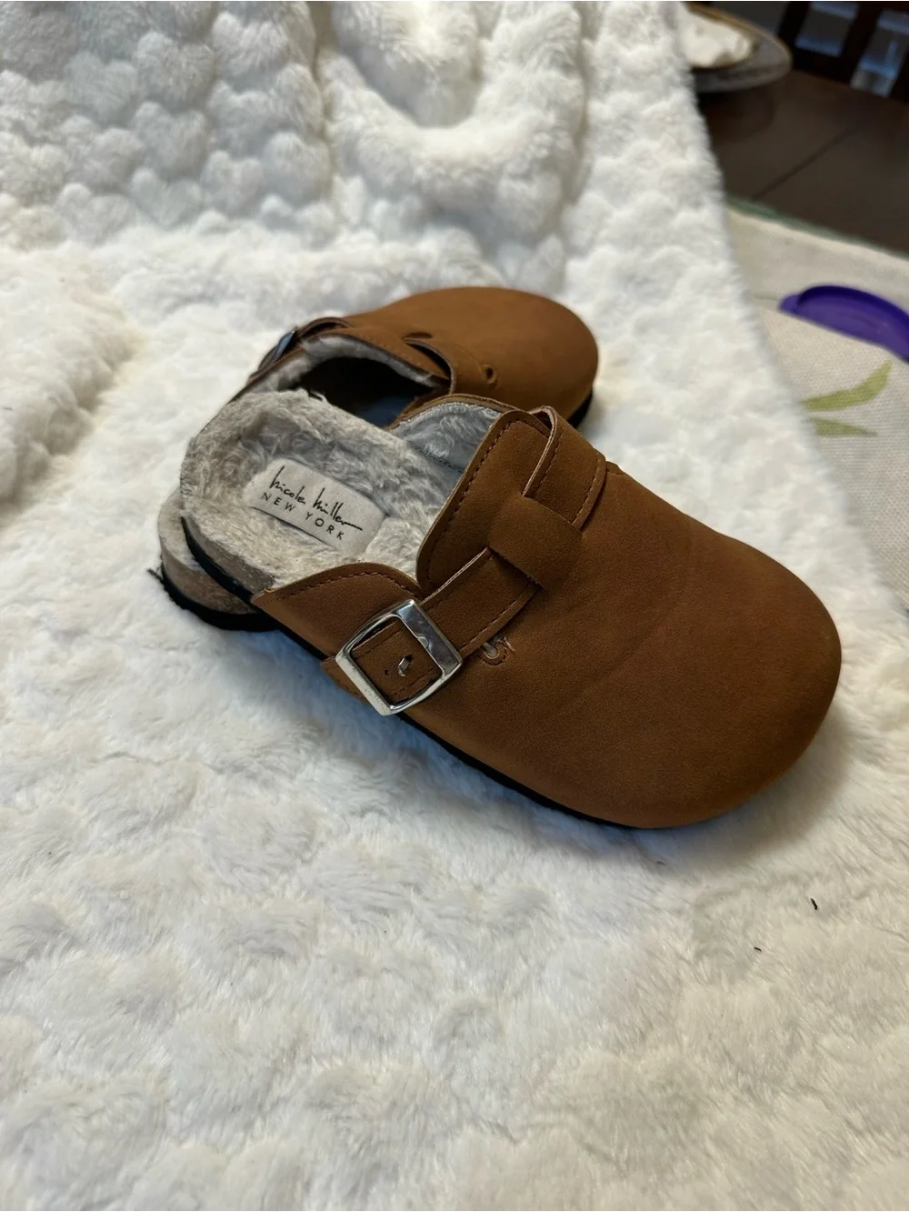 Nicole Miller Kids Faux-Fur Lined Slip-On Clog in Chestnut Brown